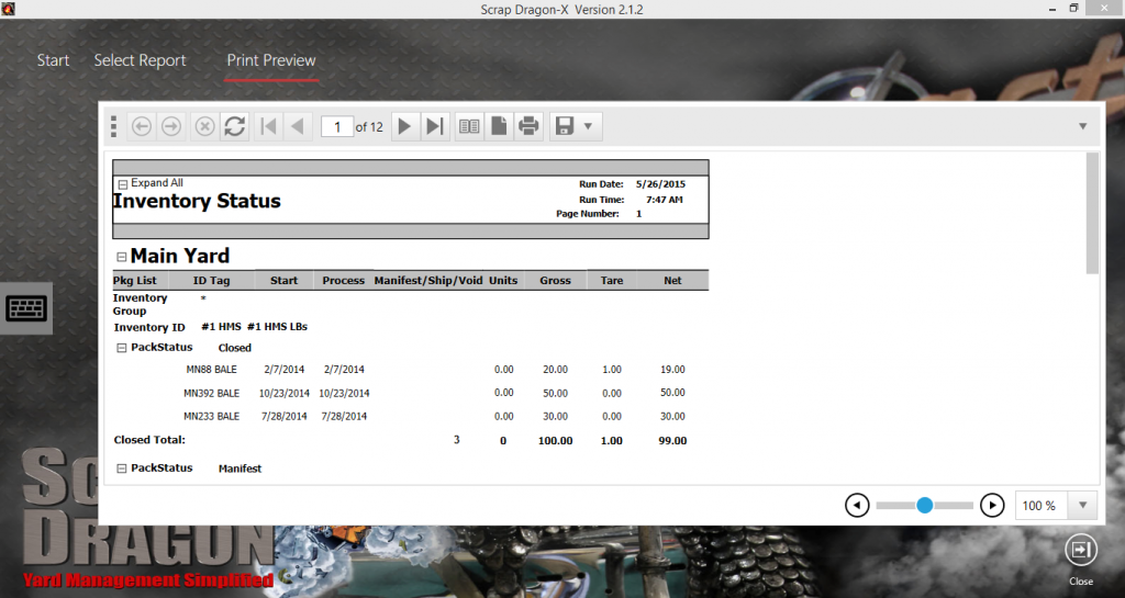 Scrap Dragon Inventory Status Screen Detailed