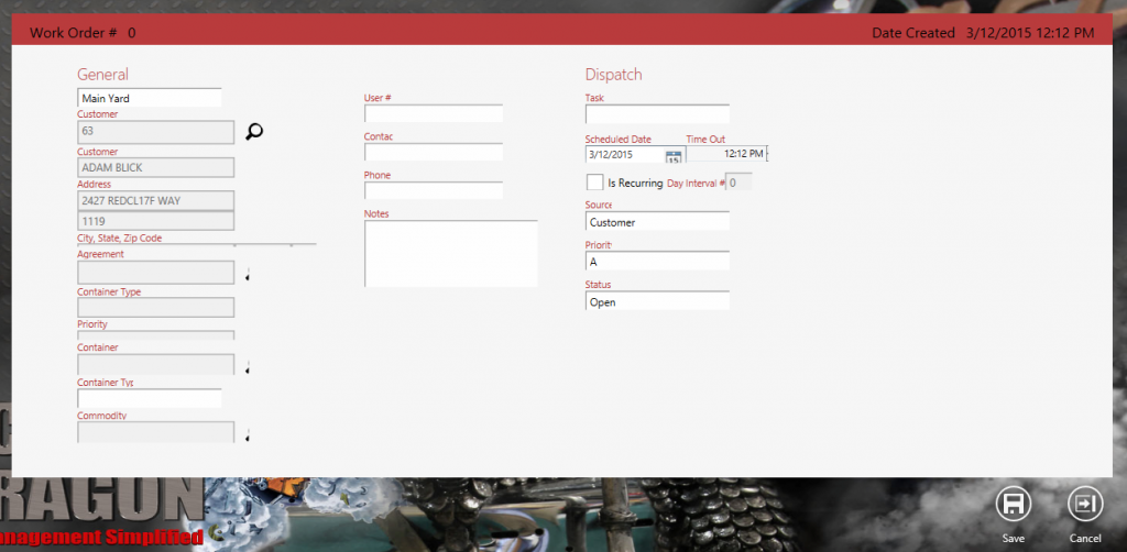 Scrap Dragon Dispatch Module Work Orders