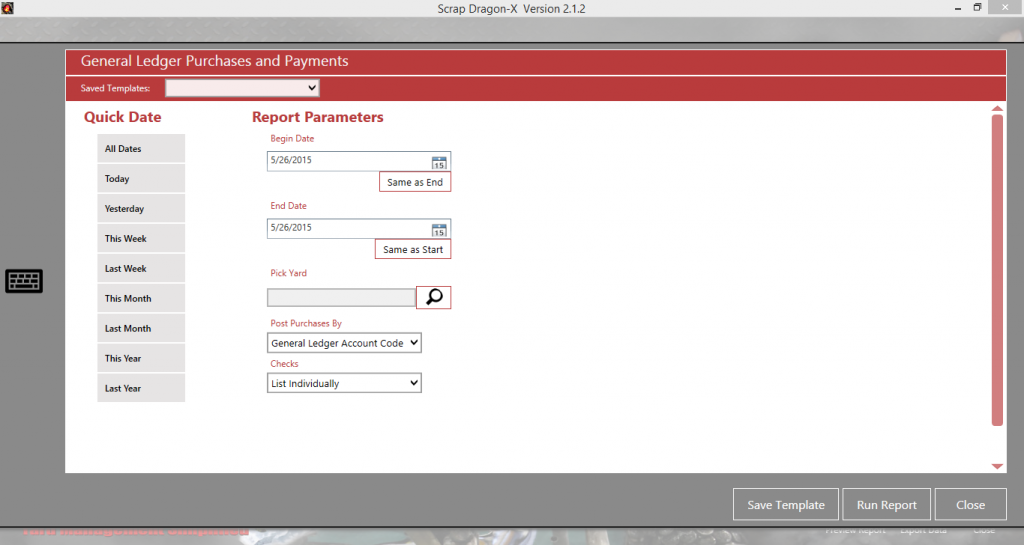 Scrap Dragon General Ledger Screen